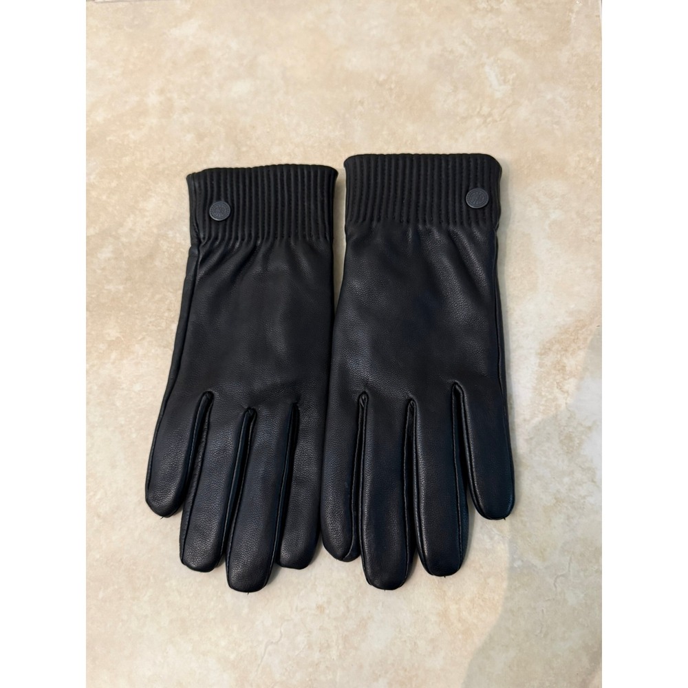 Canada Goose Leather Gloves Women Small Black Ribbed Cuff Tonal Logo